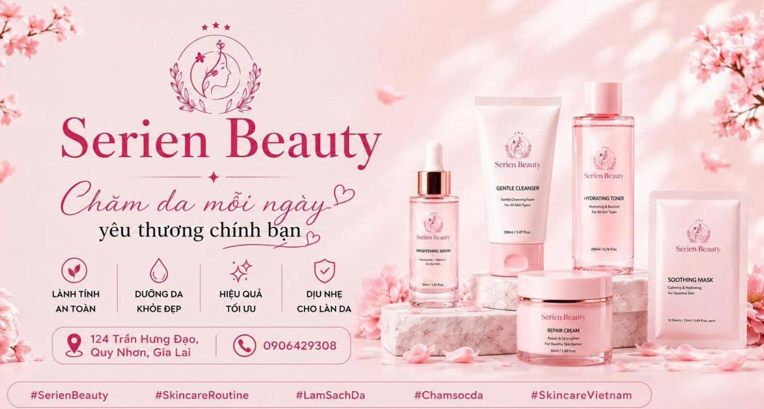 Serien Beauty – Bí Quyết Xây Dựng Làn Da Khỏe Đẹp Từ Những Bước Chăm Sóc Đơn Giản Banner thương hiệu Serien Beauty giới thiệu các sản phẩm skincare hỗ trợ chăm sóc da và xây dựng quy trình dưỡng da hằng ngày.