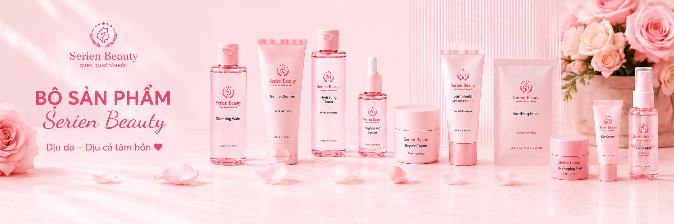 Bộ mỹ phẩm Serien Beauty chăm sóc và phục hồi da mềm mịn khỏe mạnh.